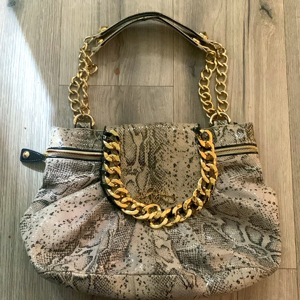 Betsey Johnson 🐍 Python Leather Shoulder Bag with Metal Gold Chains